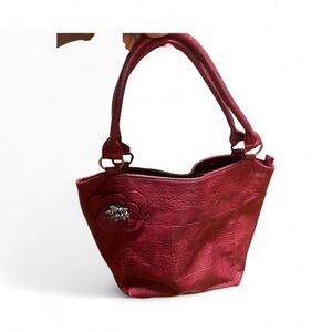 Chic Burgundy Shoulder Bag with Floral Accent double handles zip close